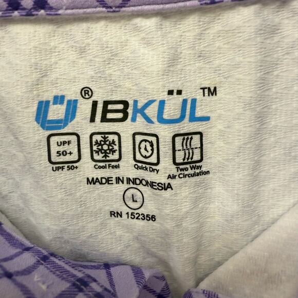 IBKUL NWT Tony Plaid Print Short Sleeve Polo UPF 50+ Golf Preppy Lavender Sz L - Picture 4 of 6